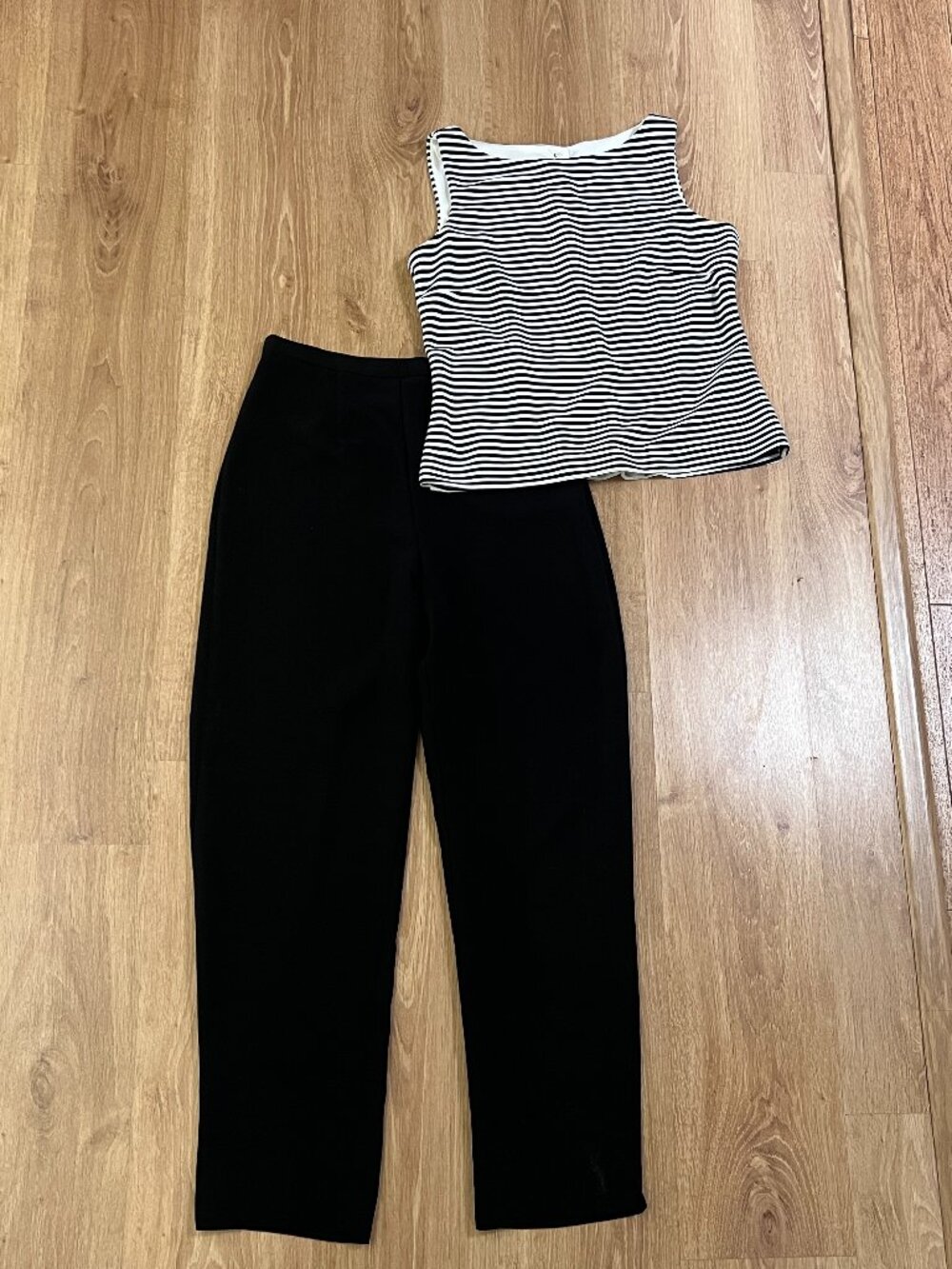 Vintage David Warren Black White Striped Top & Pants Set Size M